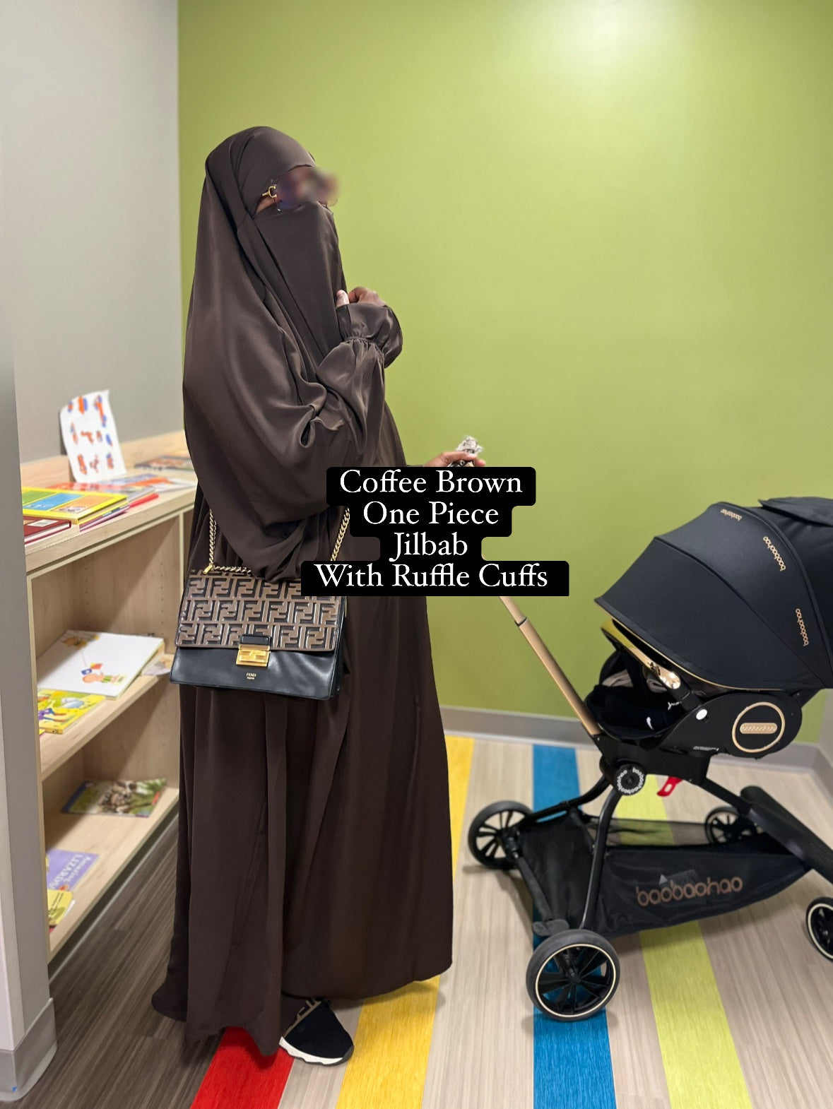 Coffee Brown One Piece Jilbab with Ruffle Cuffs