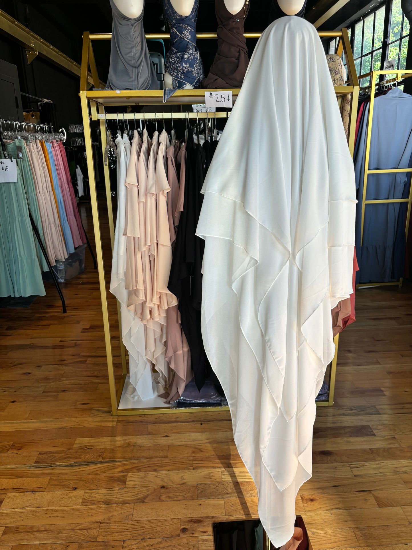 White 3 Layered Khimar w/ Niqab Strings