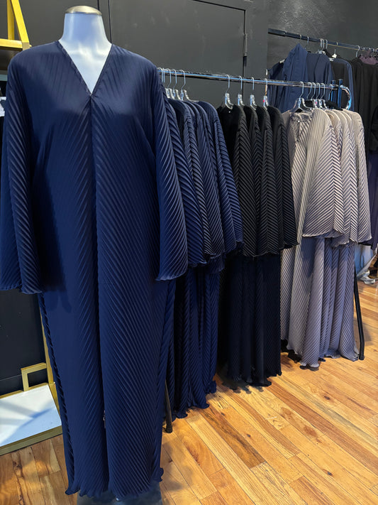 Navy Pleated Open Abaya